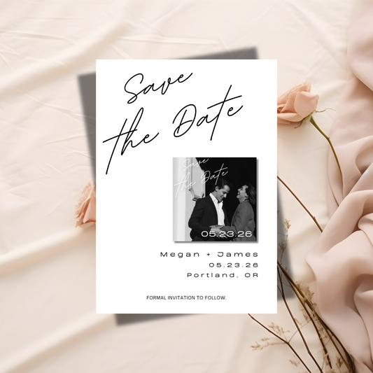 Black & White Save the Date Custom Photo Magnet